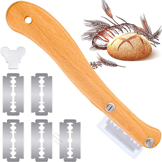 Wood Handle Bread Scoring Blade with 5 Blades by HitMyNeed