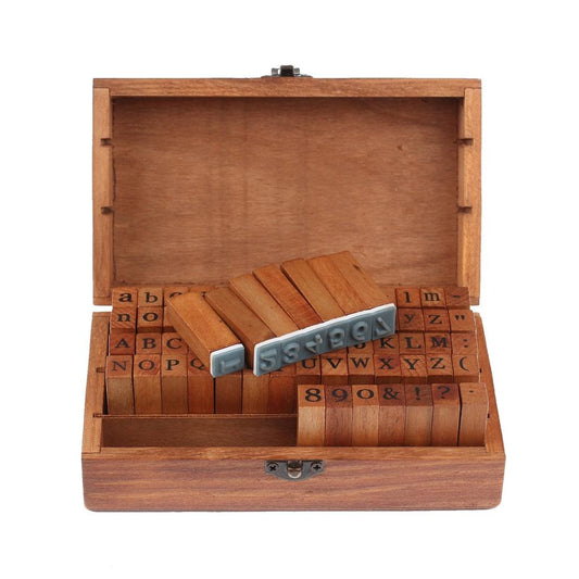 Wood Letter Stamp Set with Box, 70 Pcs Alphabet & Numbers by HitMyNeed