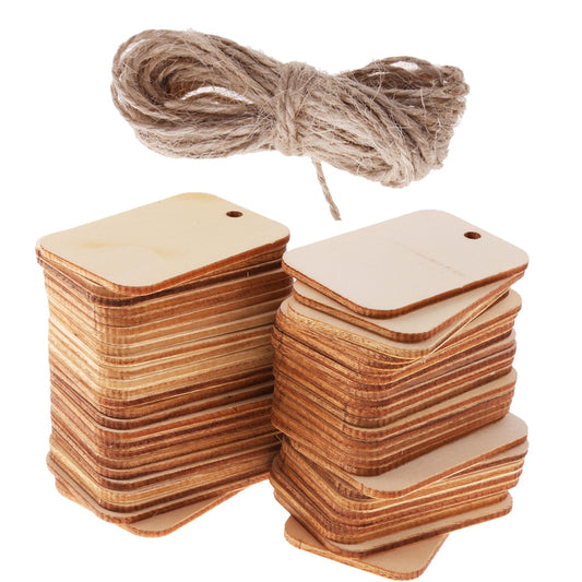 Wood Tags for Crafts with Jute Rope (50 Pack) by HitMyNeed