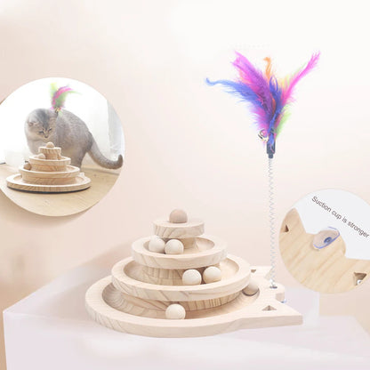 Wooden 2/3 Level Cat Toy Tower with Track Balls by HitMyNeed