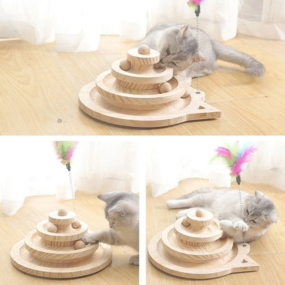 Wooden 2/3 Level Cat Toy Tower with Track Balls by HitMyNeed