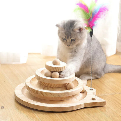 Wooden 2/3 Level Cat Toy Tower with Track Balls three-tier-turntable by HitMyNeed