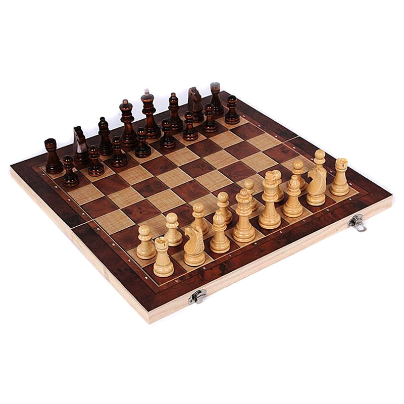 Wooden 3-in-1 Chess, Backgammon & Draughts Travel Set by HitMyNeed