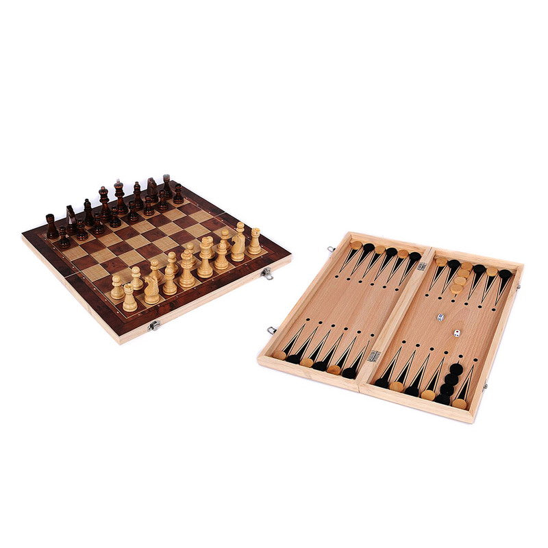 Wooden 3-in-1 Chess, Backgammon & Draughts Travel Set by HitMyNeed