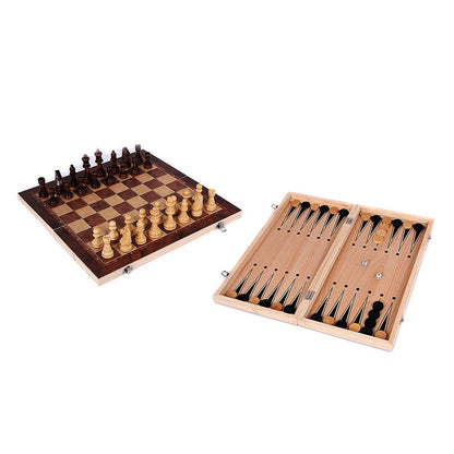Wooden 3-in-1 Chess, Backgammon & Draughts Travel Set by HitMyNeed