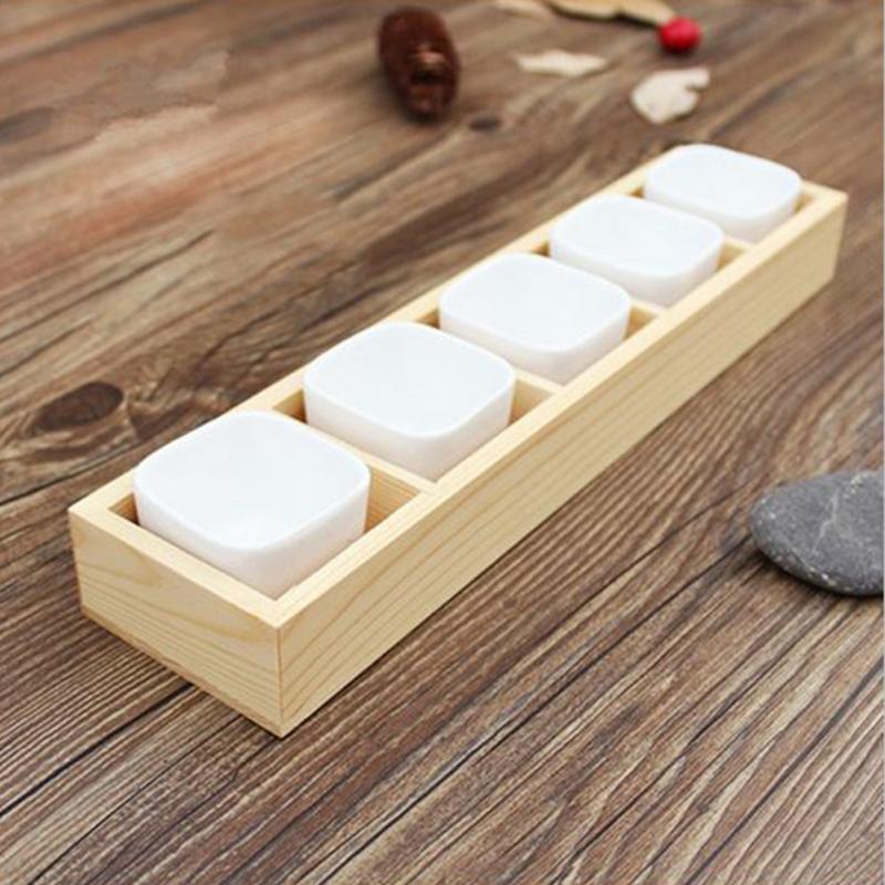 Wooden 5-Grid Succulent Plant Display Tray by HitMyNeed