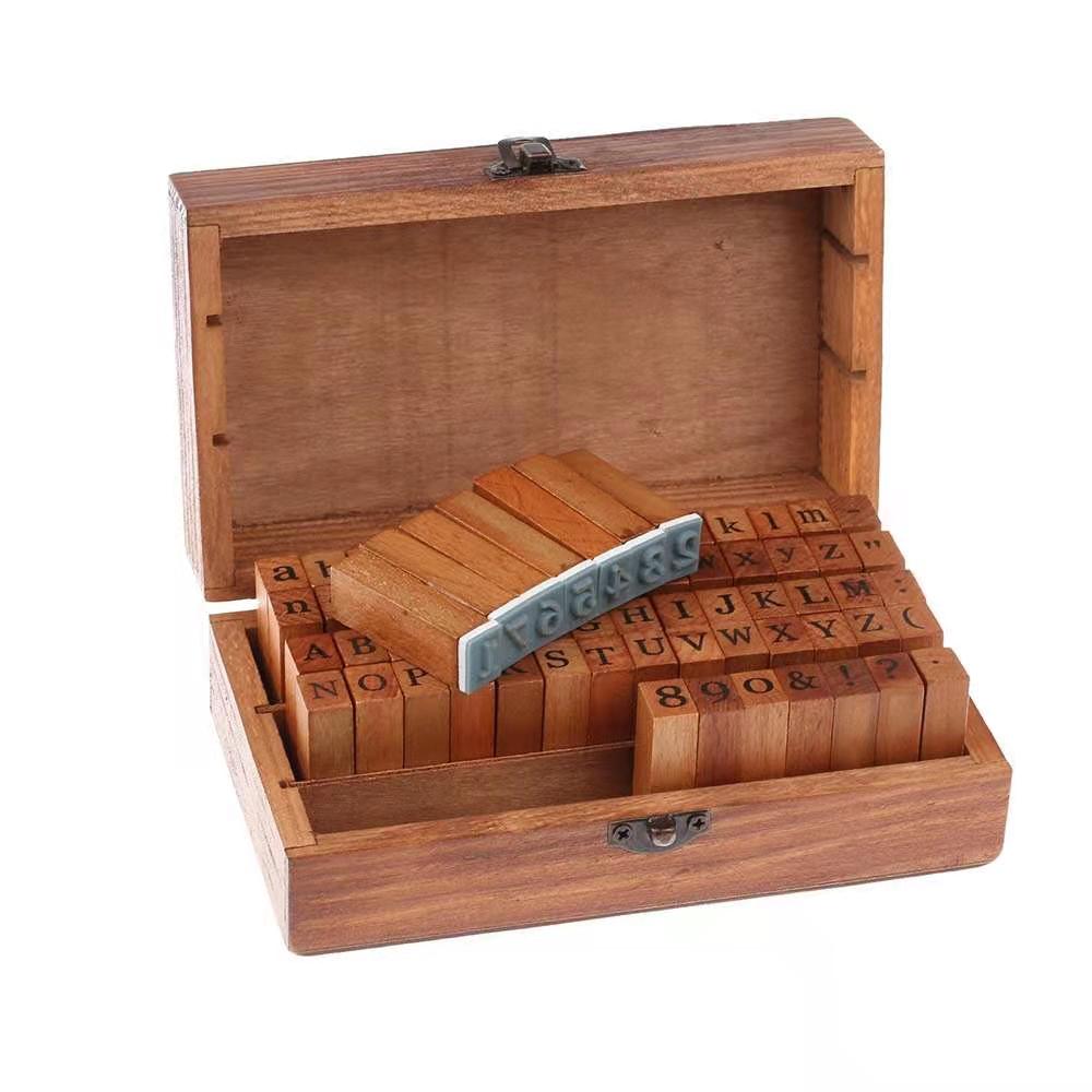 Wooden Alphabet Stamp Set with Storage Box (70pcs) by HitMyNeed
