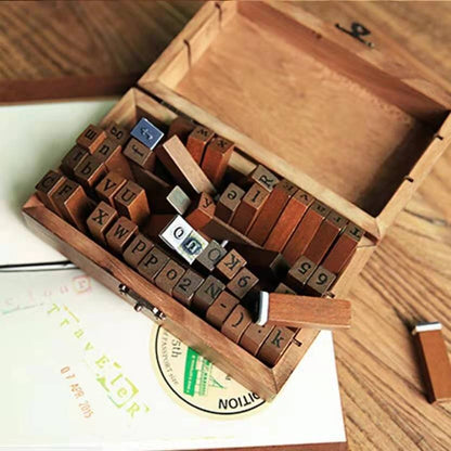 Wooden Alphabet Stamp Set with Storage Box (70pcs) by HitMyNeed