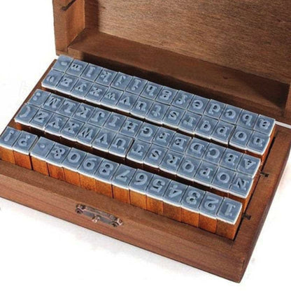 Wooden Alphabet Stamp Set with Storage Box (70pcs) by HitMyNeed