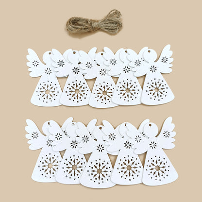 Wooden Angel Cut-Out Decorations with Hemp Rope, 10pcs by HitMyNeed