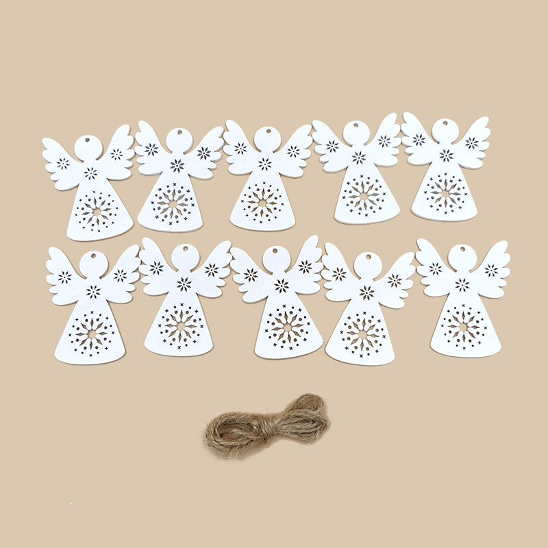 Wooden Angel Cut-Out Decorations with Hemp Rope, 10pcs by HitMyNeed