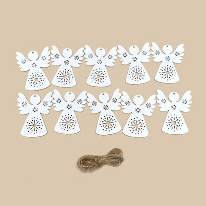 Wooden Angel Cut-Out Decorations with Hemp Rope, 10pcs by HitMyNeed