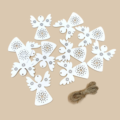 Wooden Angel Cut-Out Decorations with Hemp Rope, 10pcs by HitMyNeed
