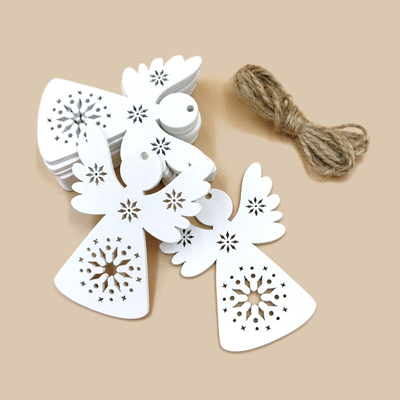 Wooden Angel Cut-Out Decorations with Hemp Rope, 10pcs by HitMyNeed