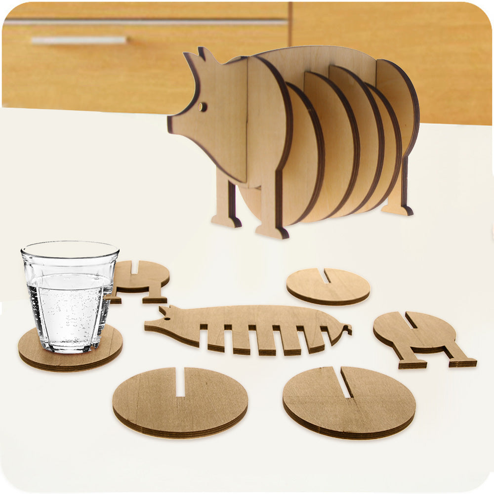 Wooden Animal Coaster Set of 7 for Hot & Cold Drinks by HitMyNeed