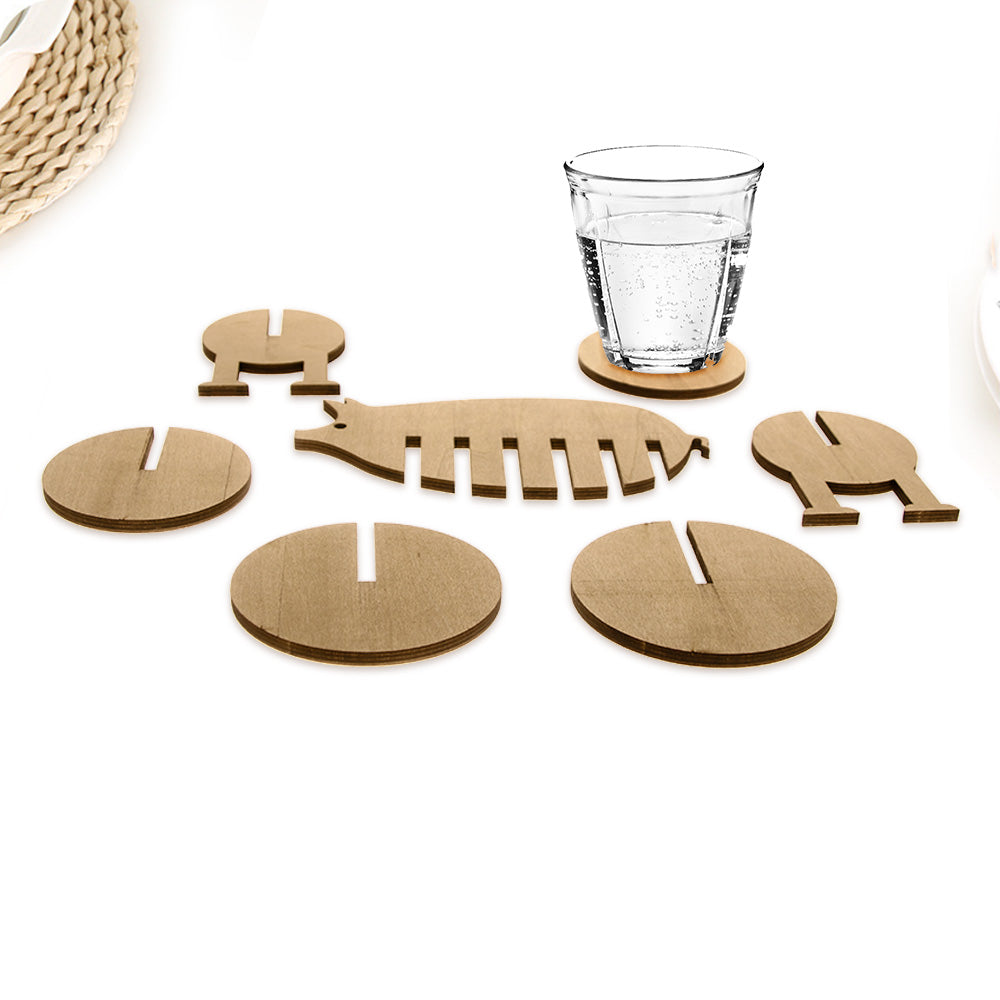 Wooden Animal Coaster Set of 7 for Hot & Cold Drinks by HitMyNeed