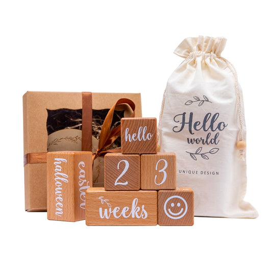 Wooden Baby Milestone Blocks Set (6 Pieces) by HitMyNeed