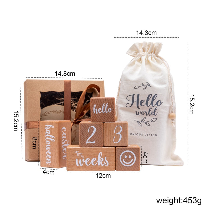 Wooden Baby Milestone Blocks Set (6 Pieces) by HitMyNeed