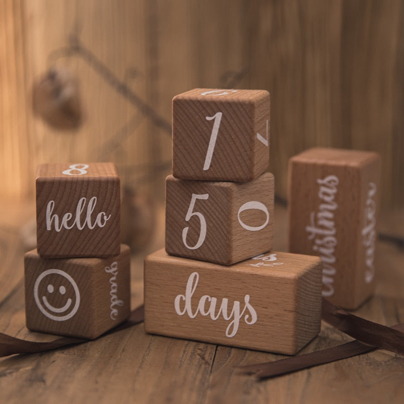 Wooden Baby Milestone Blocks Set (6 Pieces) by HitMyNeed