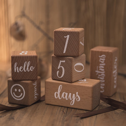 Wooden Baby Milestone Blocks Set (6 Pieces) by HitMyNeed