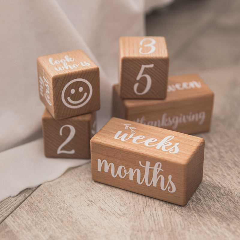 Wooden Baby Milestone Blocks Set (6 Pieces) by HitMyNeed