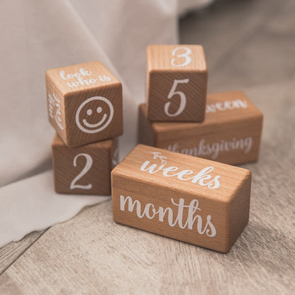 Wooden Baby Milestone Blocks Set (6 Pieces) by HitMyNeed