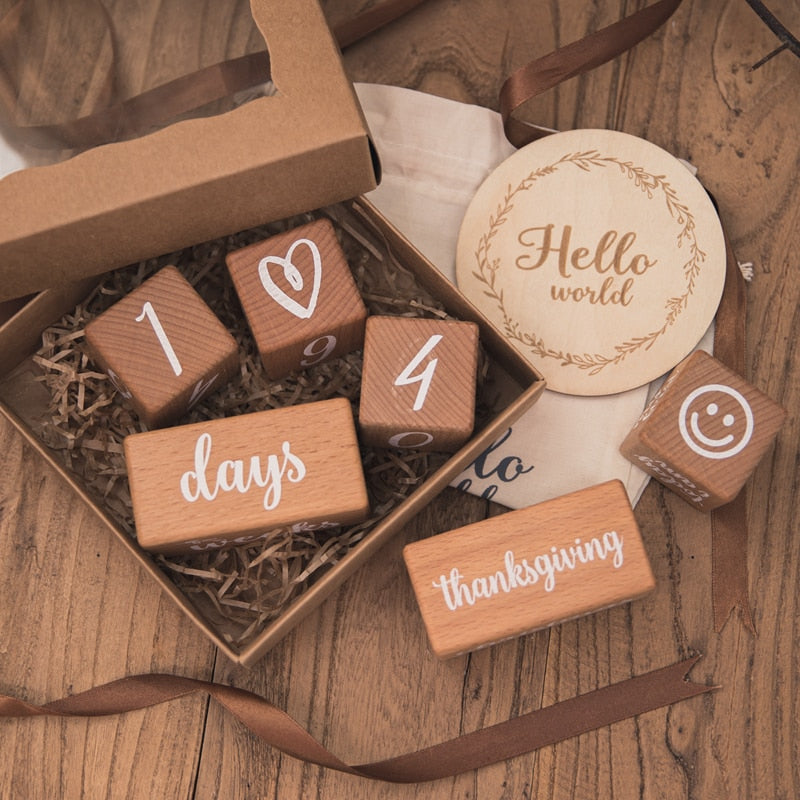 Wooden Baby Milestone Blocks Set (6 Pieces) by HitMyNeed