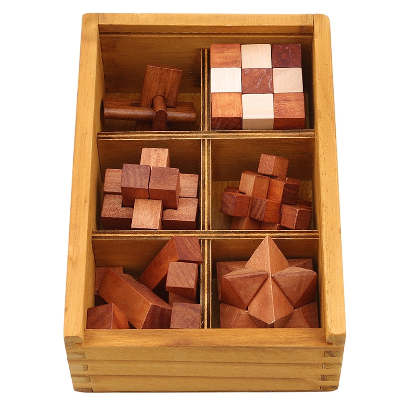 Wooden Brain Teaser Puzzle Set (6 Pieces) by HitMyNeed