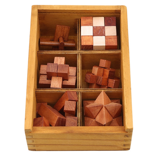 Wooden Brain Teaser Puzzle Set for Adults (6-in-1) by HitMyNeed
