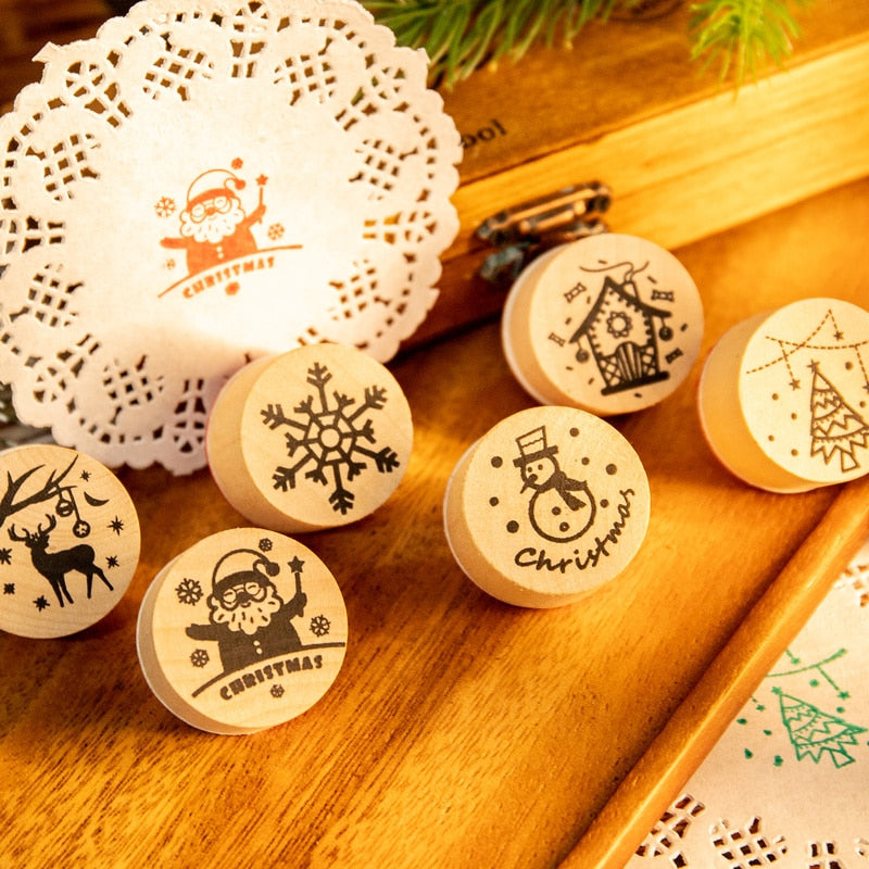 Wooden Christmas Rubber Stamp Set (6 Designs) by HitMyNeed