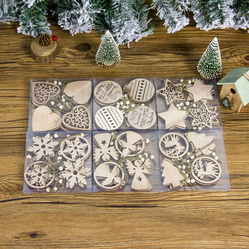 Wooden Christmas Tree Ornaments Set (12 pcs) by HitMyNeed