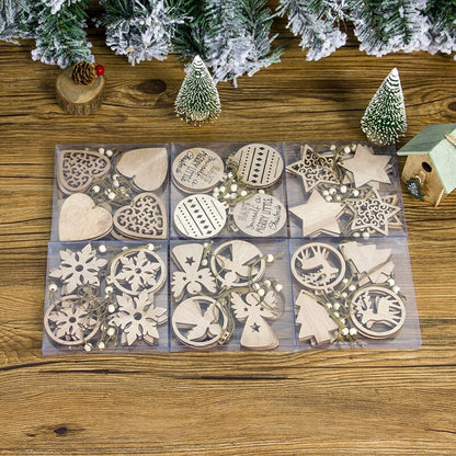 Wooden Christmas Tree Ornaments Set (12 pcs) by HitMyNeed