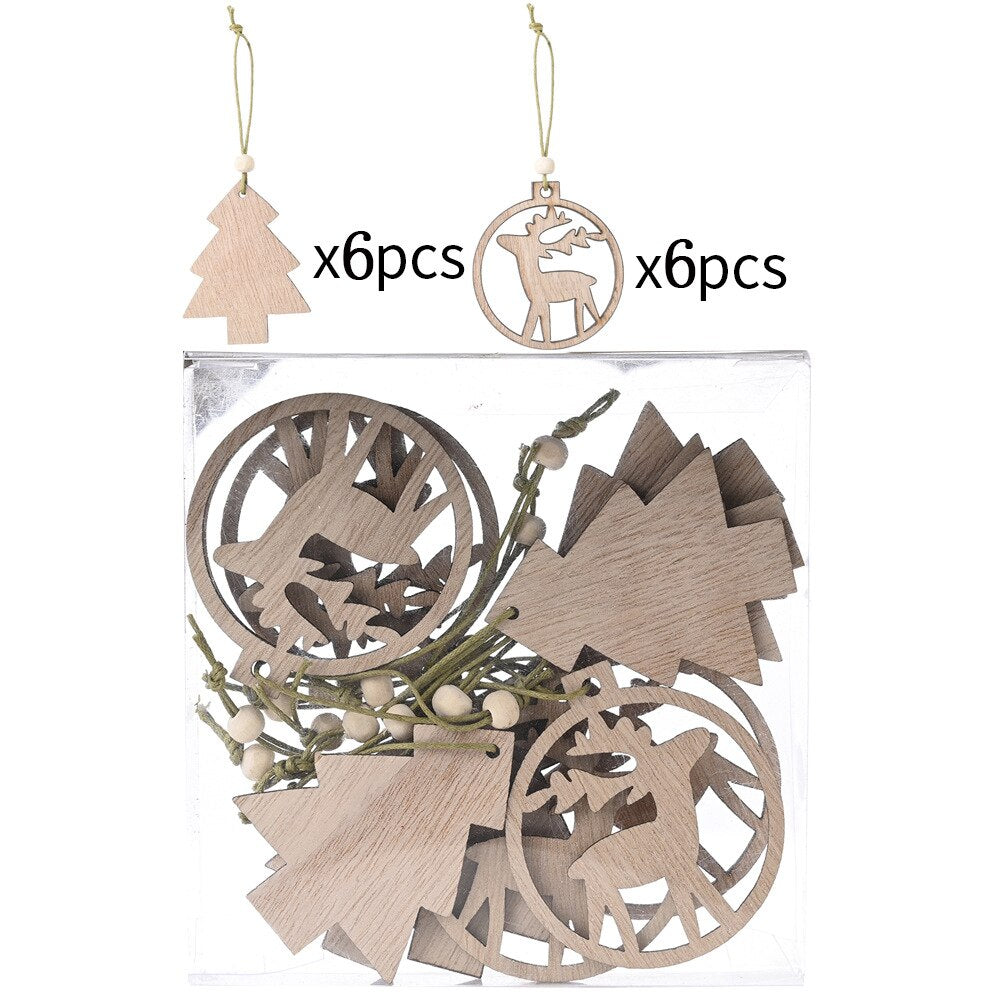 Wooden Christmas Tree Ornaments Set (12 pcs) by HitMyNeed