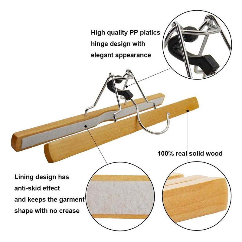Wooden Clamp Hangers for Pants & Skirts (8-Pack) by HitMyNeed