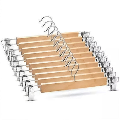 Wooden Clip Hangers for Pants and Skirts (10 Pack) by HitMyNeed