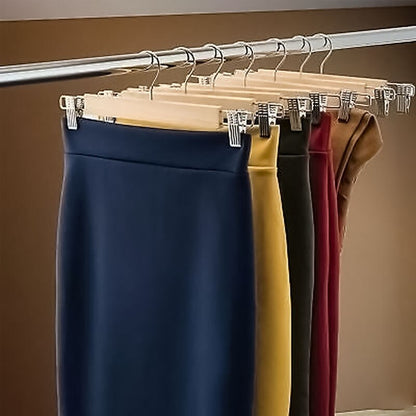Wooden Clip Hangers for Pants and Skirts (10 Pack) by HitMyNeed