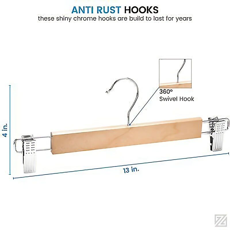 Wooden Clip Hangers for Pants and Skirts (10 Pack) by HitMyNeed