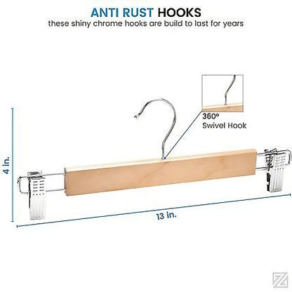 Wooden Clip Hangers for Pants and Skirts (10 Pack) by HitMyNeed