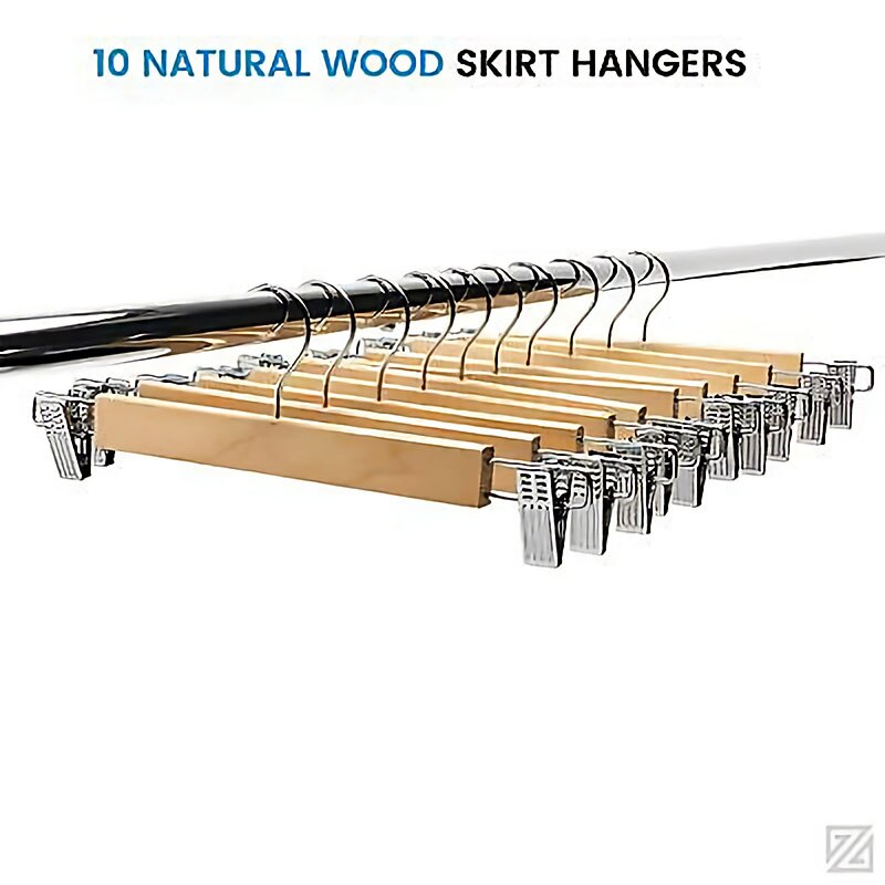 Wooden Clip Hangers for Pants and Skirts (10 Pack) by HitMyNeed
