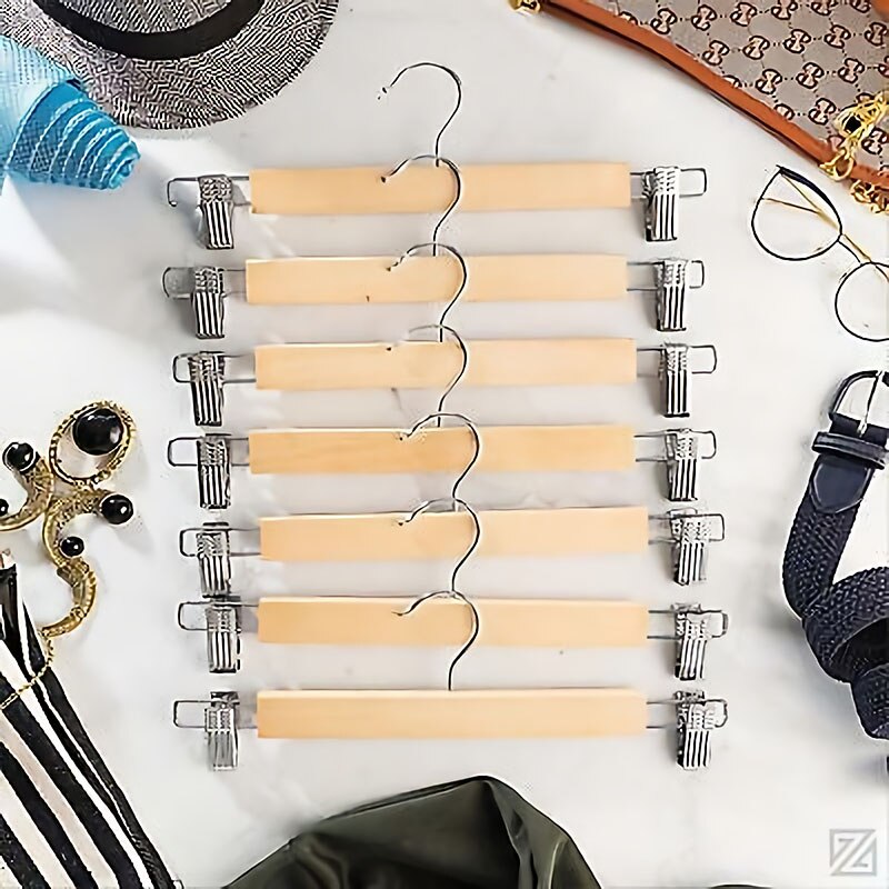 Wooden Clip Hangers for Pants and Skirts (10 Pack) by HitMyNeed