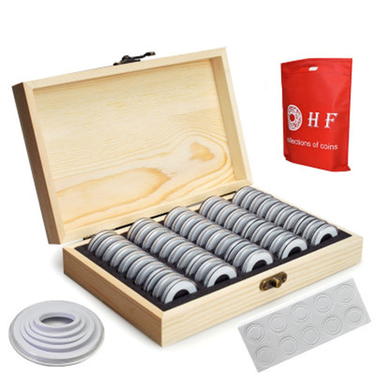 Wooden Coin Storage Box with 50 Coin Capsules by HitMyNeed