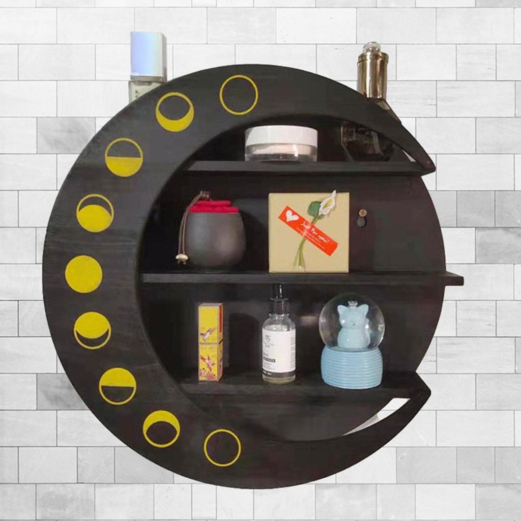 Wooden Crescent Moon Wall Shelf with 3 Tiers by HitMyNeed
