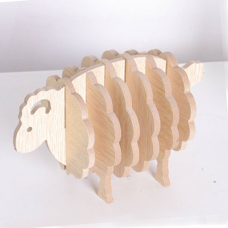 Wooden Cup Coaster Set with Sheep Stand, 6 Pieces by HitMyNeed