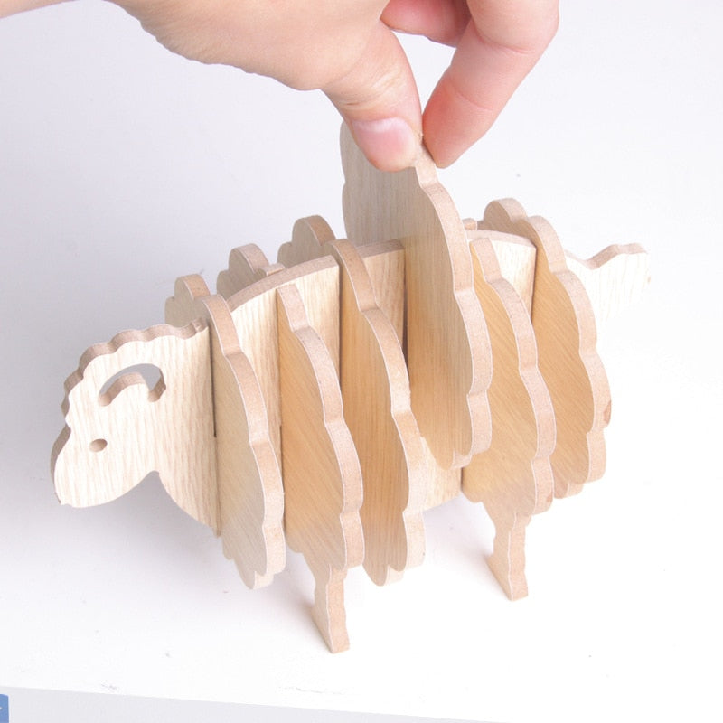 Wooden Cup Coaster Set with Sheep Stand, 6 Pieces by HitMyNeed