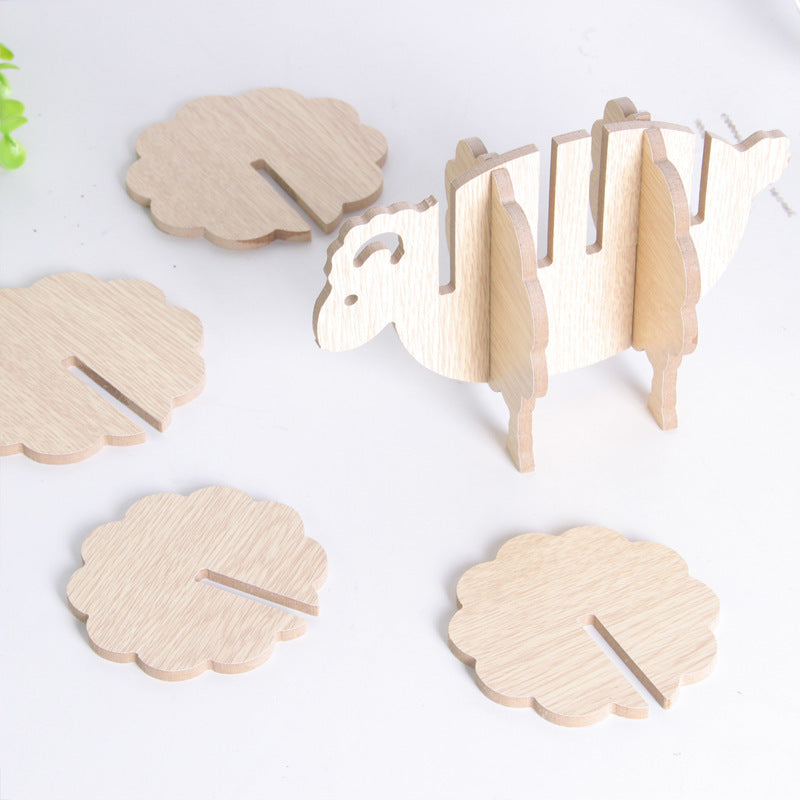 Wooden Cup Coaster Set with Sheep Stand, 6 Pieces by HitMyNeed
