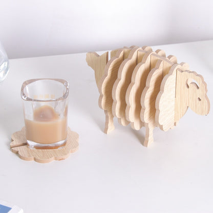 Wooden Cup Coaster Set with Sheep Stand, 6 Pieces by HitMyNeed