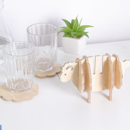Wooden Cup Coaster Set with Sheep Stand, 6 Pieces by HitMyNeed