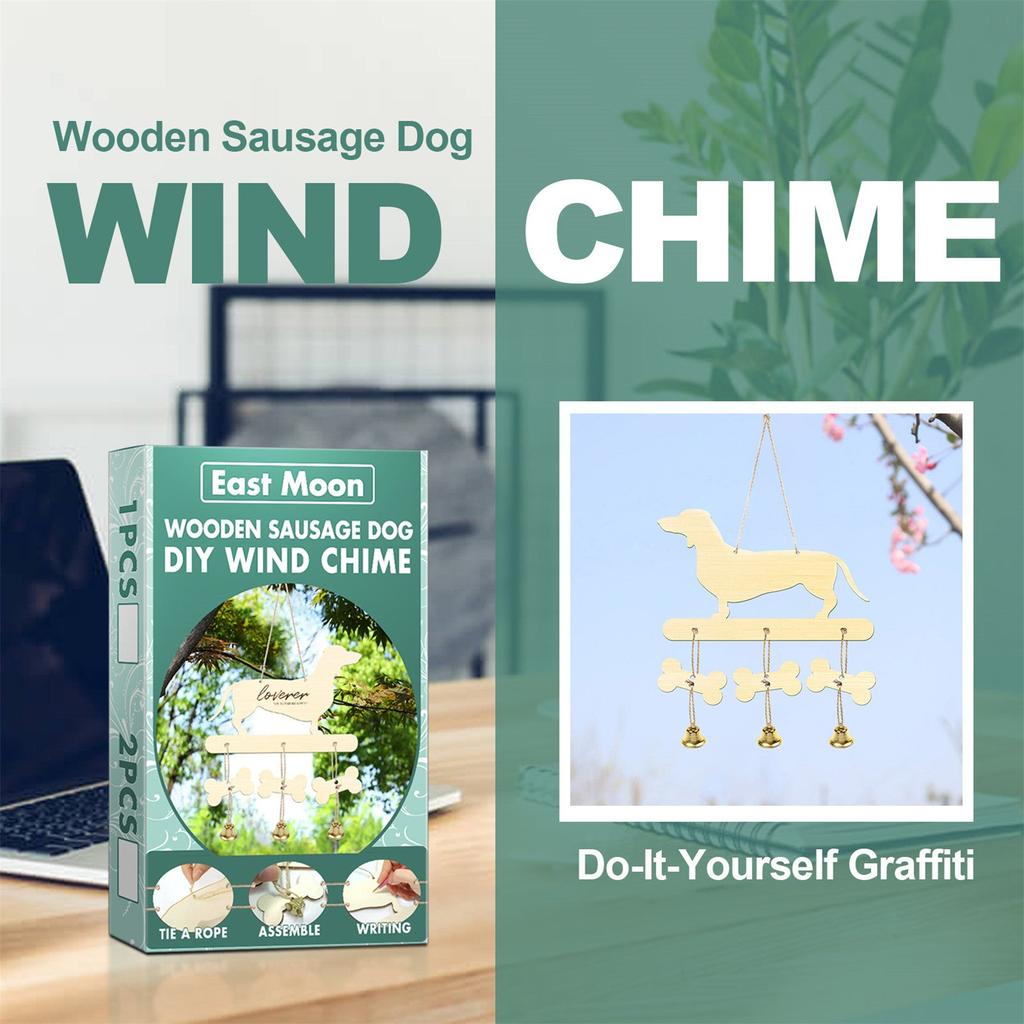 Wooden Dachshund Wind Chime DIY Decor Kit by HitMyNeed