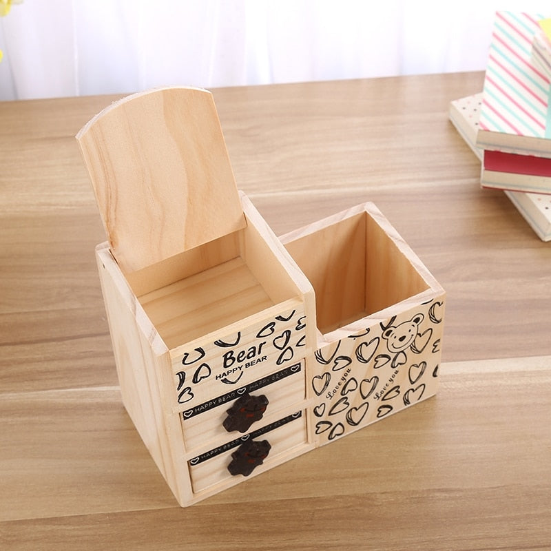 Wooden Desk Organizer with 4 Compartments by HitMyNeed