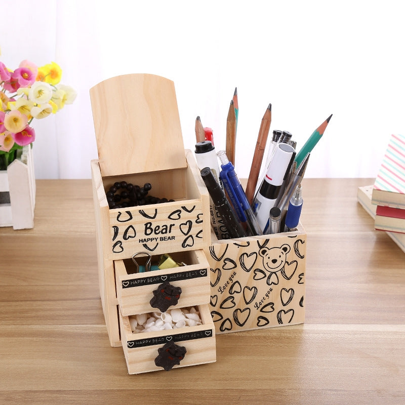 Wooden Desk Organizer with 4 Compartments by HitMyNeed